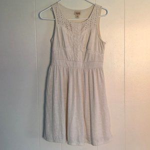 white dress, midi, knit detailing